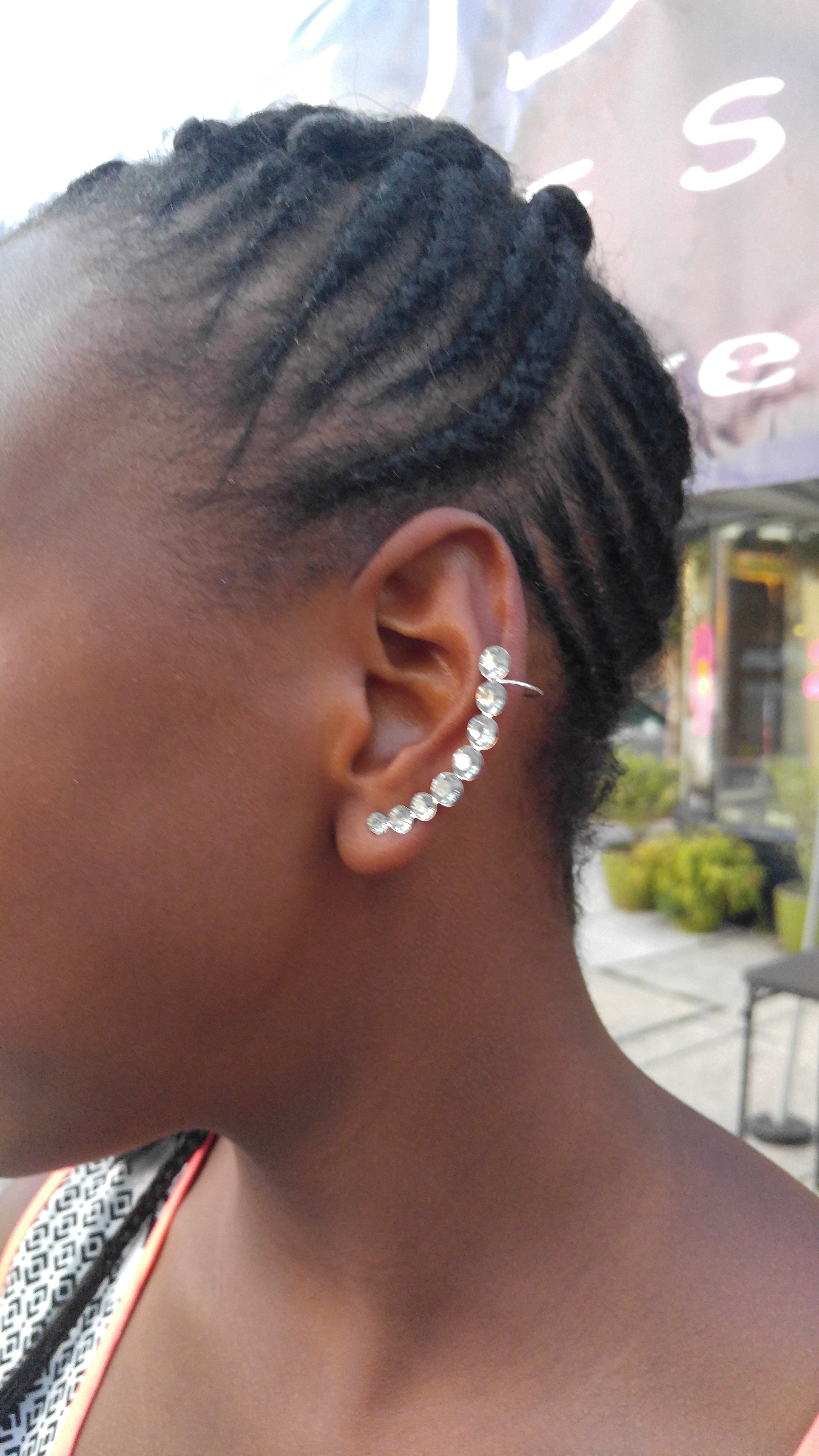 Customer wears earcuffs purchased at Nikus Booth, Sept. 2016