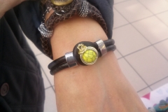 Black Leather Bracelet with Button Finding