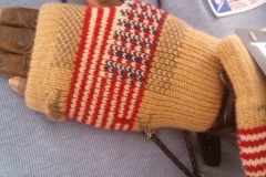 Customer tries on Fingerless Hand Warmer Gloves @ USDA